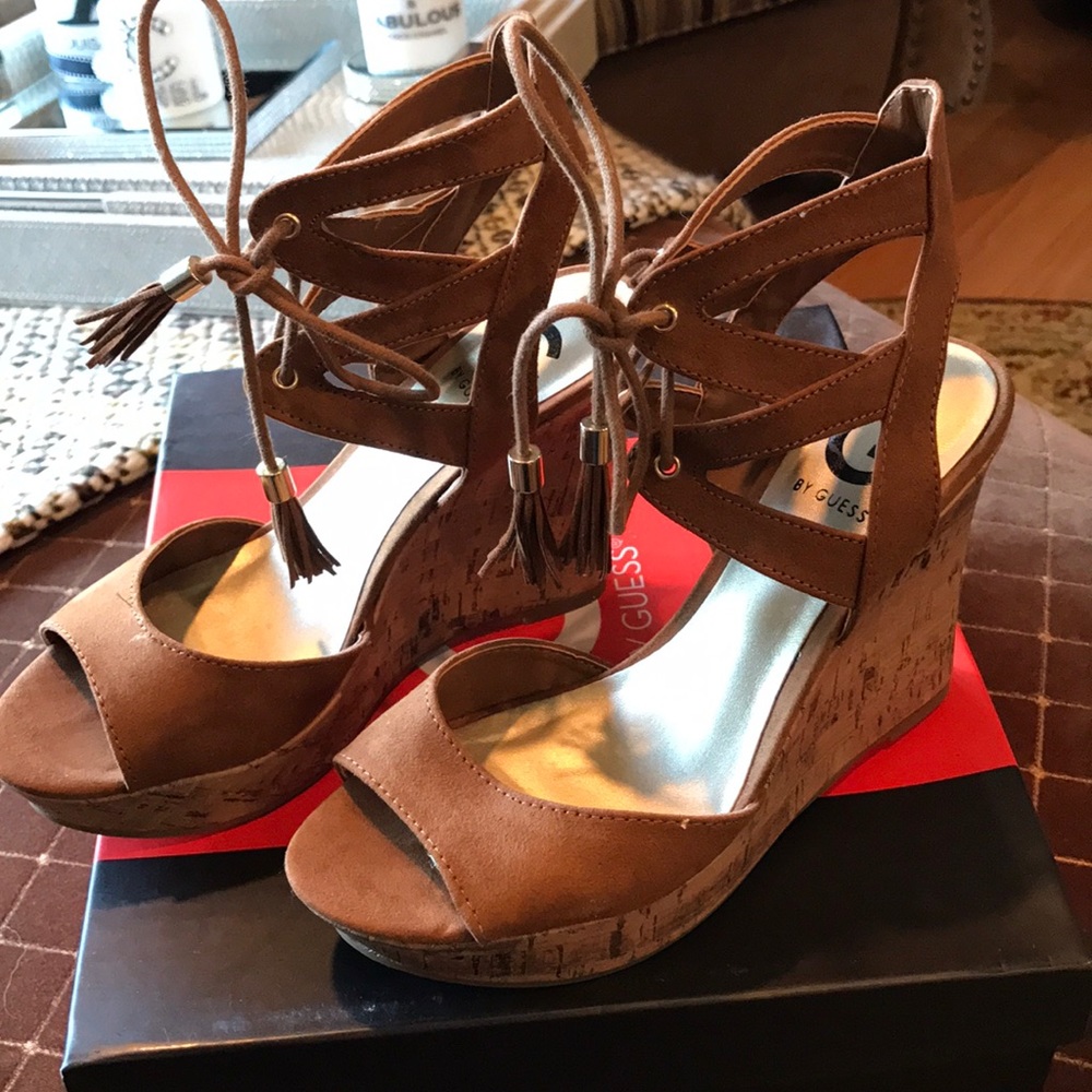 G by Guess medium brown wedge sandal. Brand new